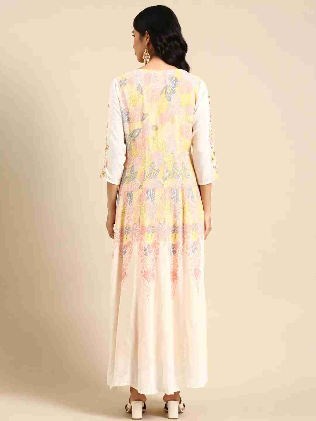 Women's Yellow Chanderi Printed Comfort Fit Kurtas