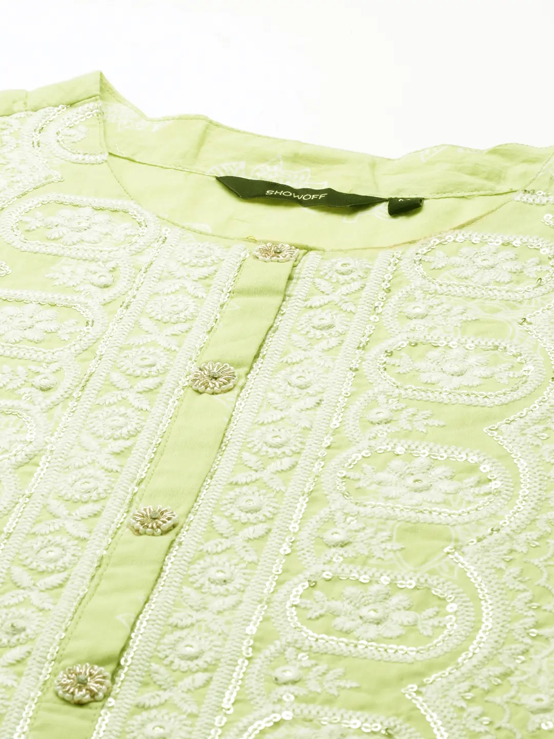 Women's Green Cotton Blend Printed Comfort Fit Kurta Sets