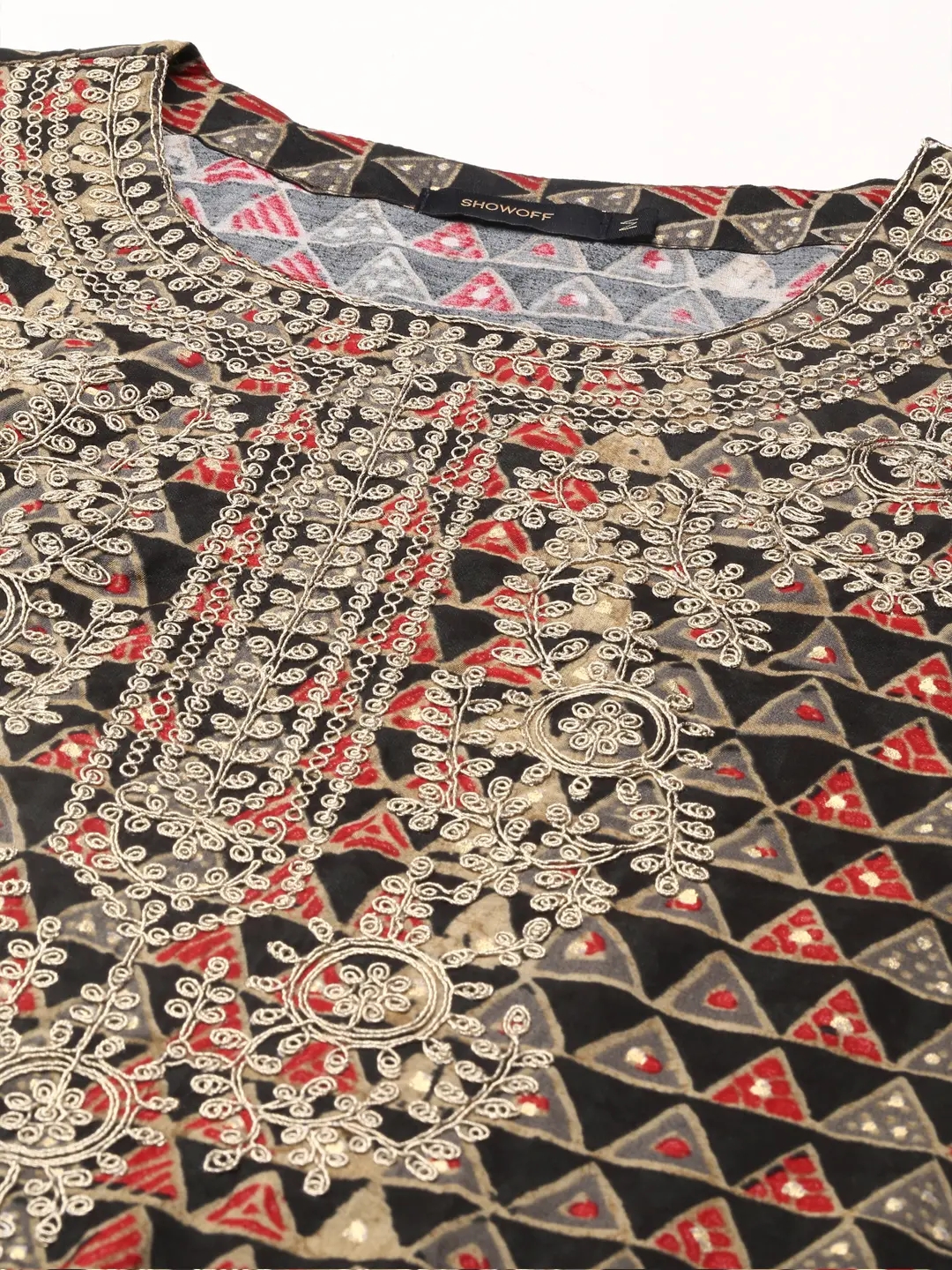 Women's Black Silk Printed Comfort Fit Kurtas