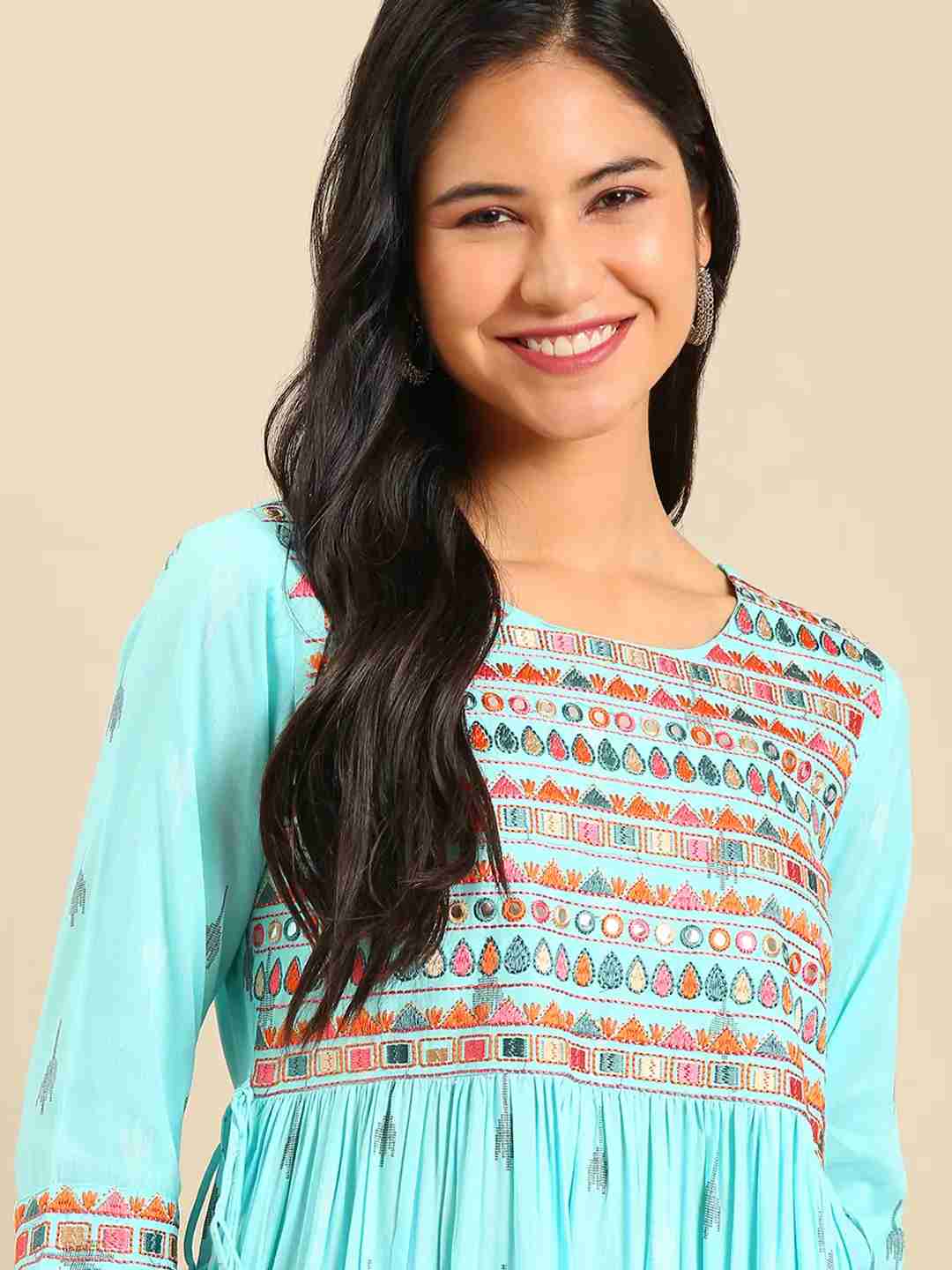 Women's Blue Cotton Printed Comfort Fit Kurtas