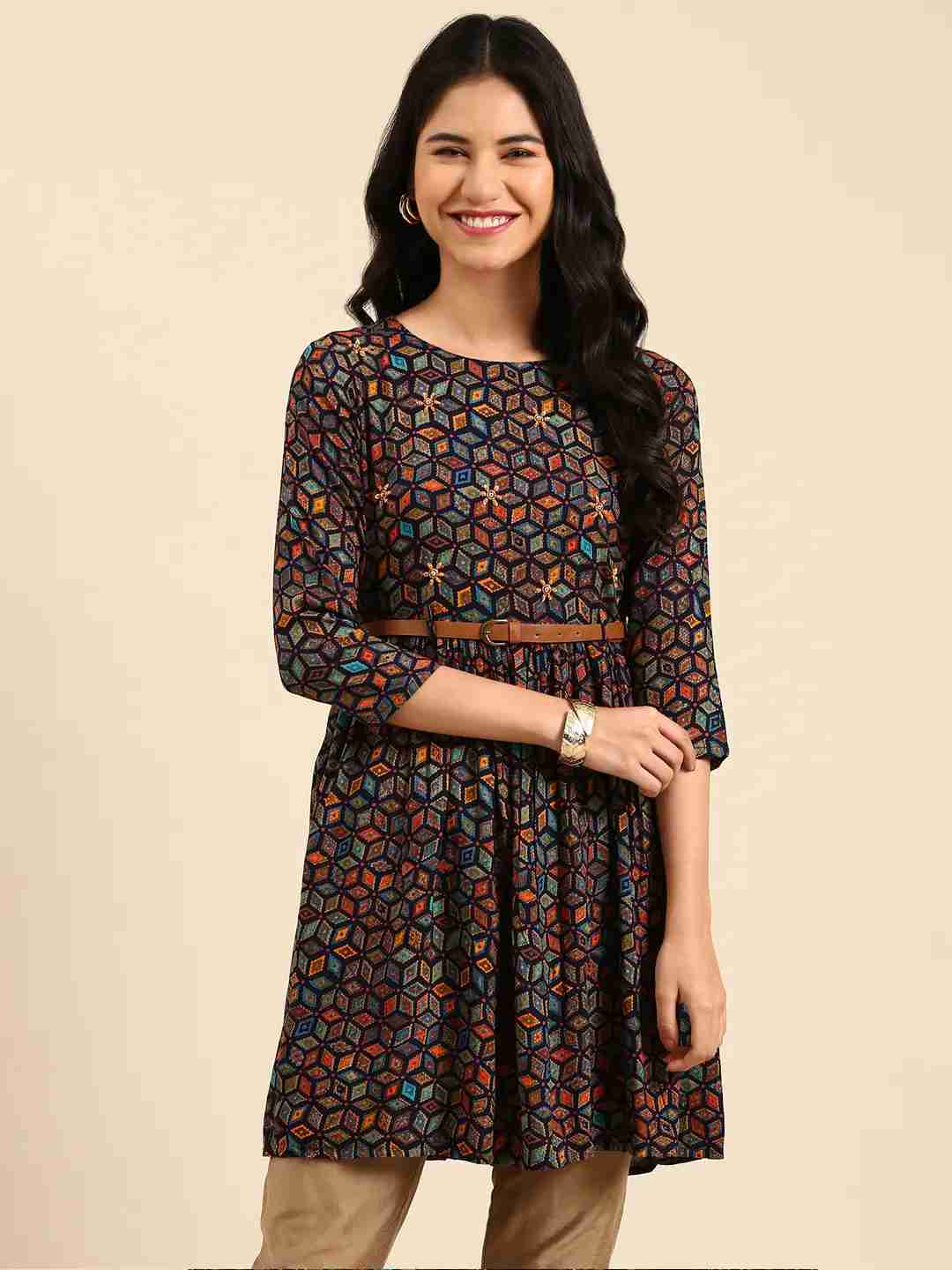 Women's Blue Cotton Embellished Comfort Fit Kurtas