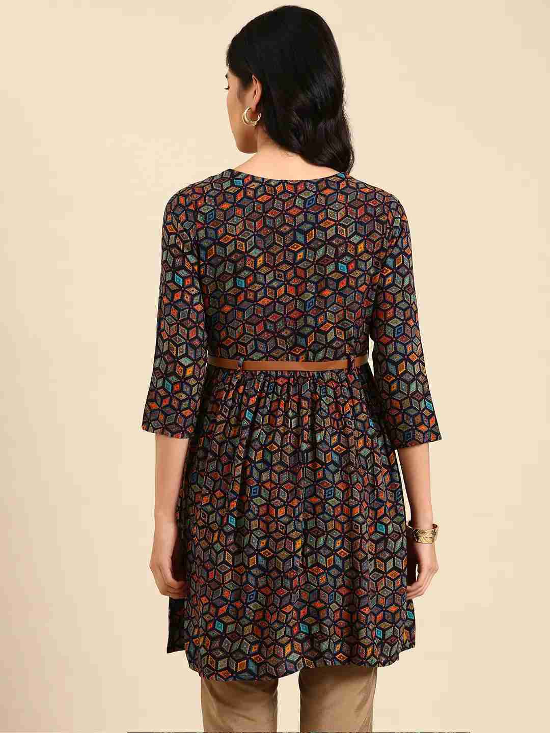Women's Blue Cotton Embellished Comfort Fit Kurtas