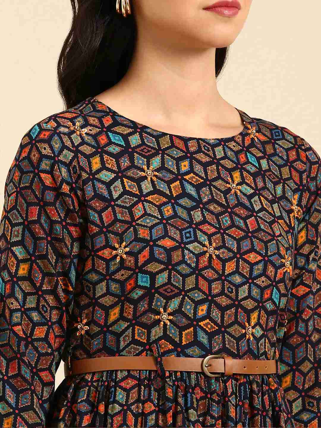 Women's Blue Cotton Embellished Comfort Fit Kurtas