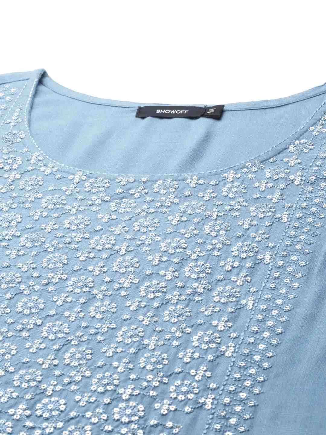 Women's Blue Cotton Solid Comfort Fit Kurtas