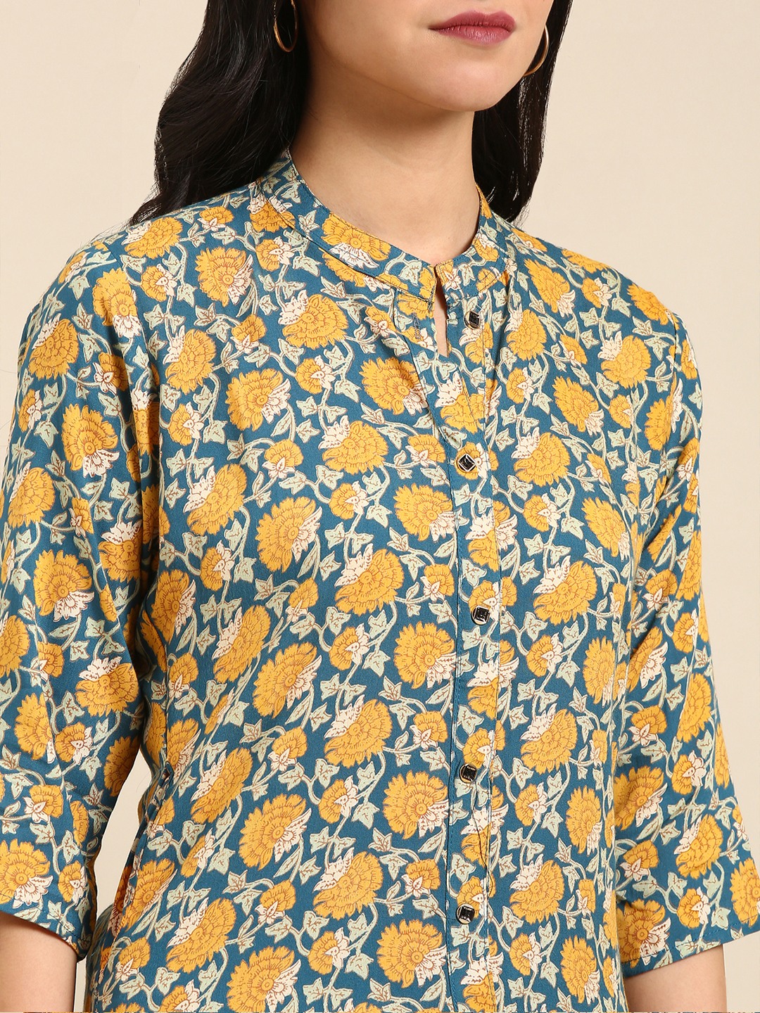 Women's Blue Chanderi Printed Comfort Fit Kurtas
