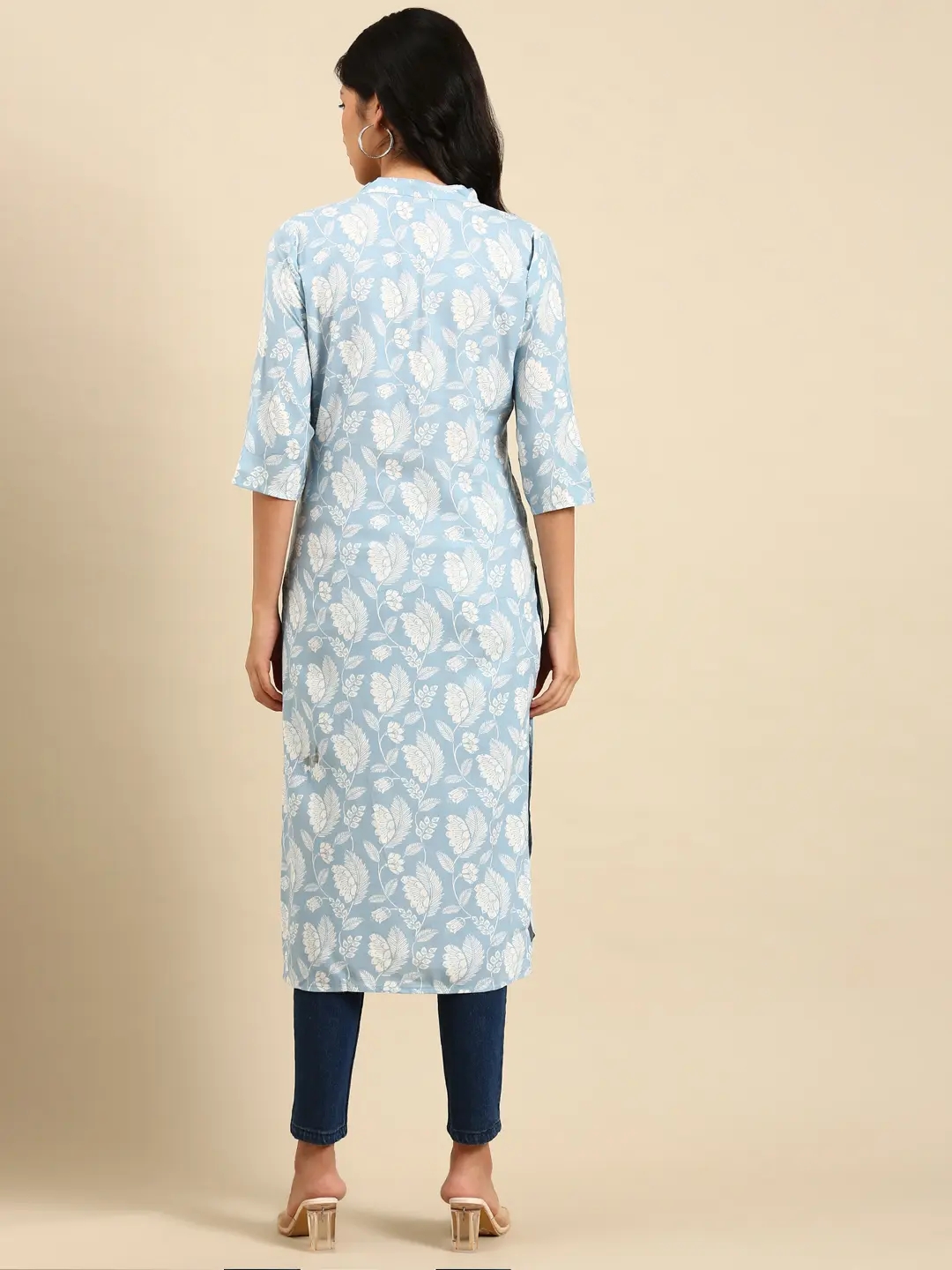 Women's Blue Cotton Printed Comfort Fit Kurtas