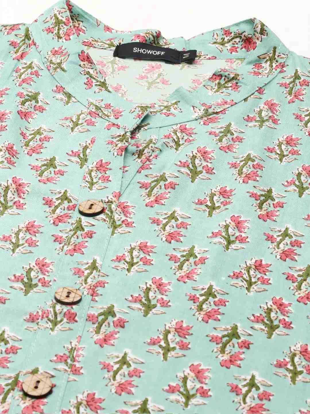 Women's Green Cotton Printed Comfort Fit Kurtas
