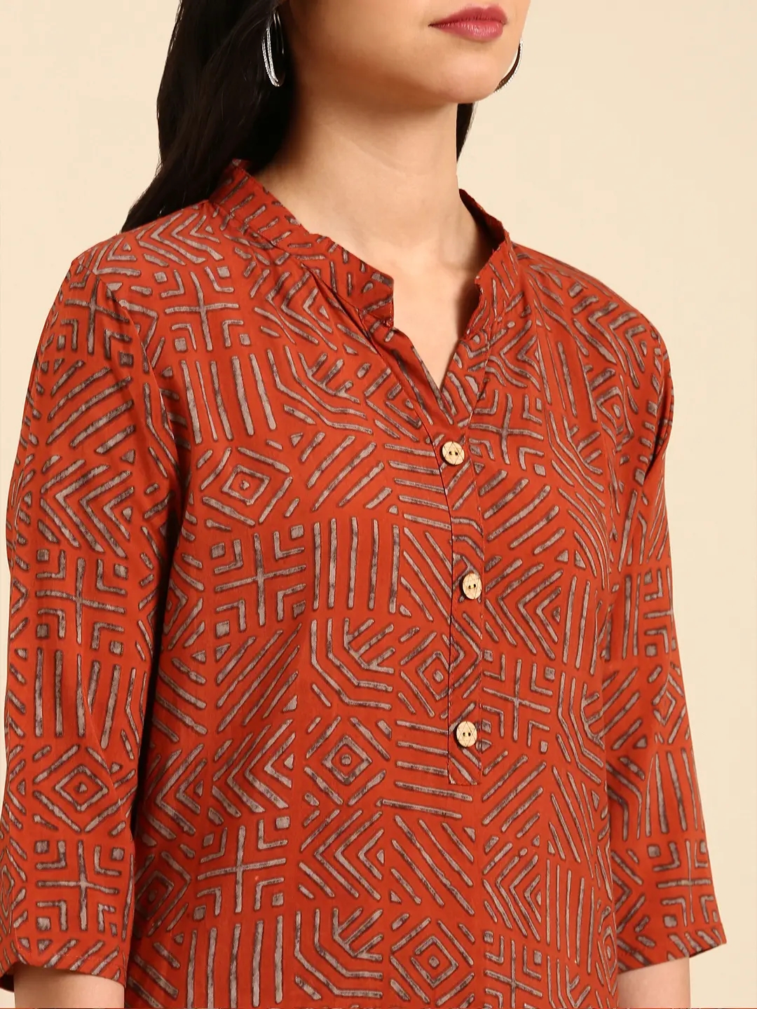 Women's Orange Silk Printed Comfort Fit Kurtas