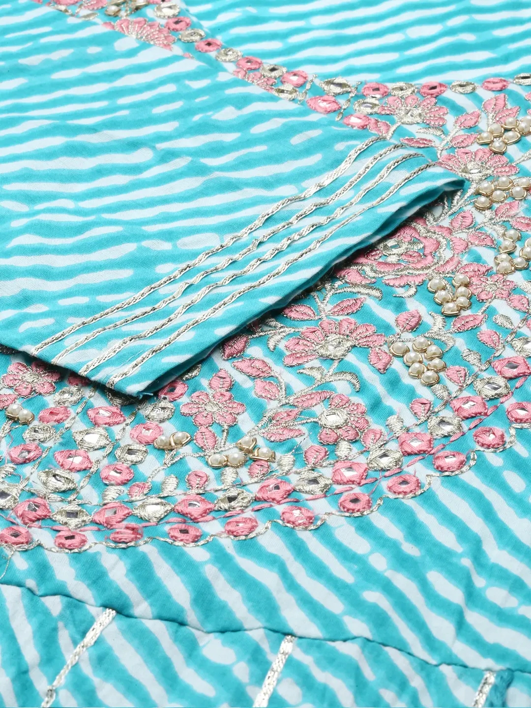 Women's Blue Cotton Blend Tie Dye Comfort Fit Kurta Sets