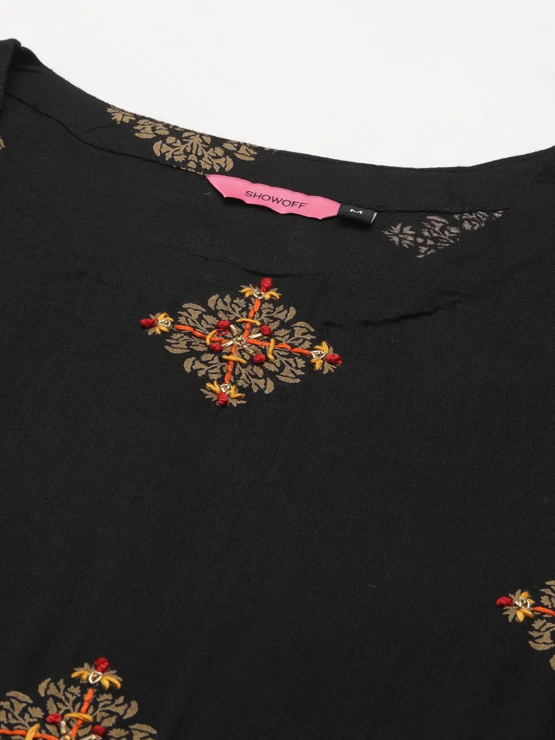 Women's Black Cotton Blend Printed Comfort Fit Kurta Sets
