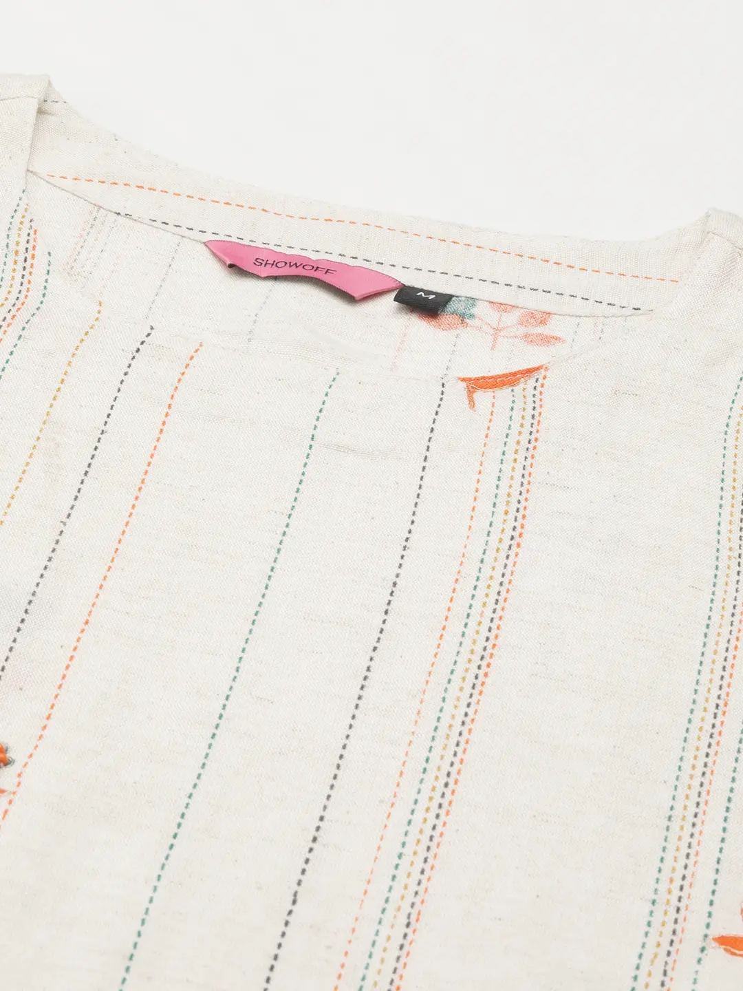 Women's White Cotton Blend Striped Comfort Fit Kurta Sets