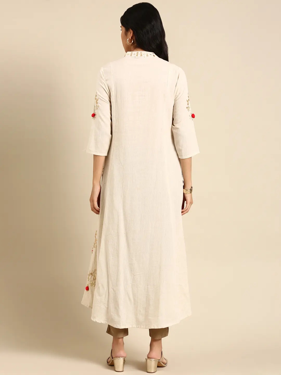 Women's White Cotton Embellished Comfort Fit Kurtas
