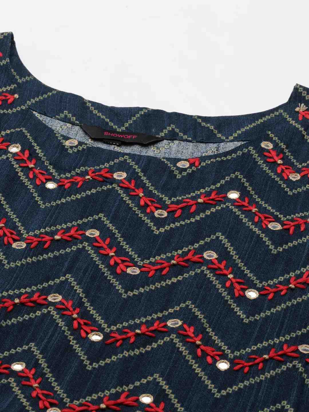 Women's Blue Polyester Printed Comfort Fit Kurtas