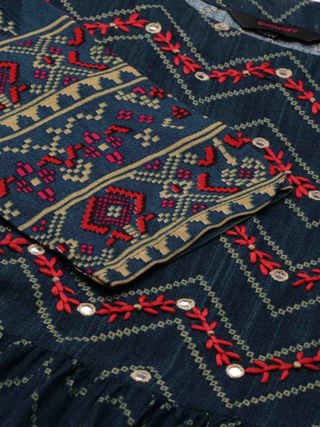 Women's Blue Polyester Printed Comfort Fit Kurtas