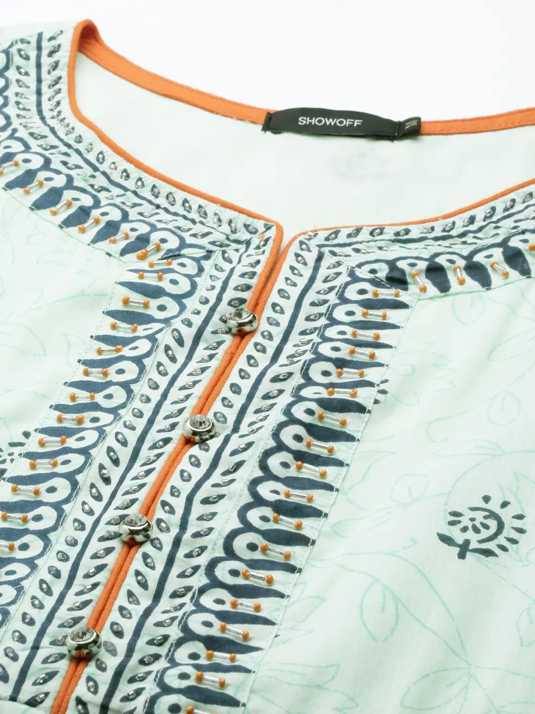 Women's Green Cotton Printed Comfort Fit Kurtas