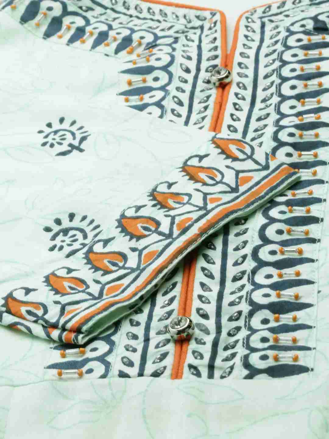 Women's Green Cotton Printed Comfort Fit Kurtas