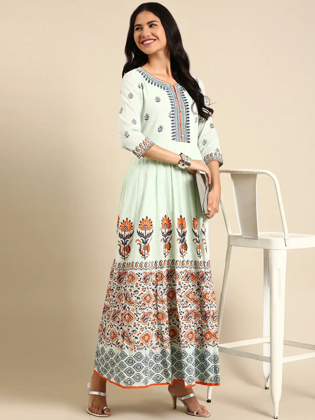 Women's Green Cotton Printed Comfort Fit Kurtas