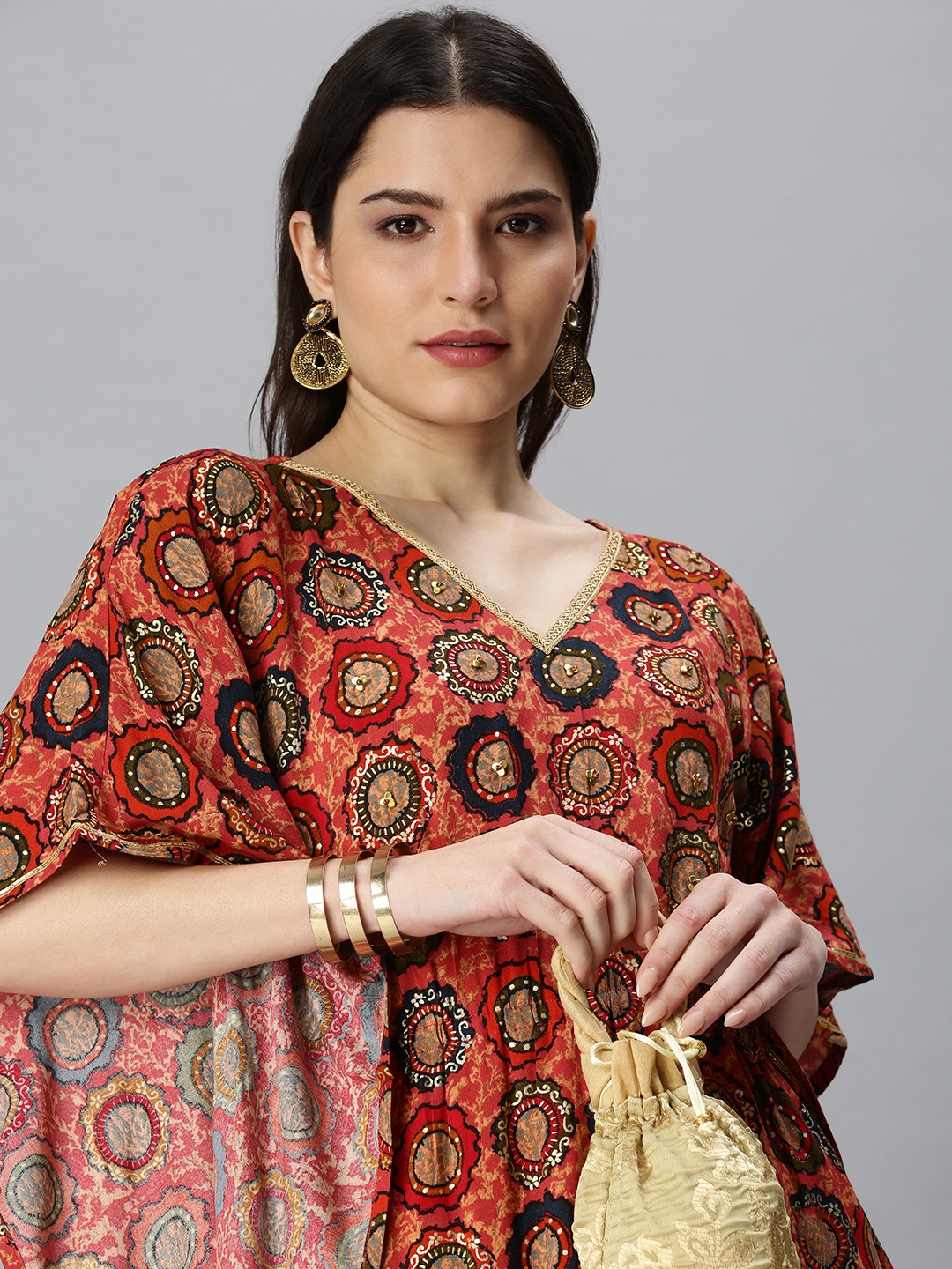 Women's Orange Cotton Blend Printed Regular Kurtas