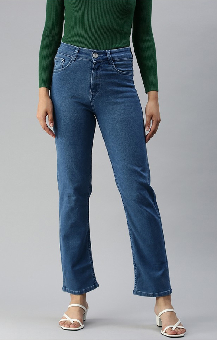 SHOWOFF Women Blue Solid  Straight Fit Jeans