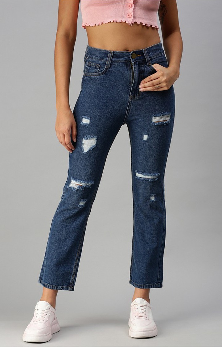 SHOWOFF Women Blue Solid  Straight Fit Jeans