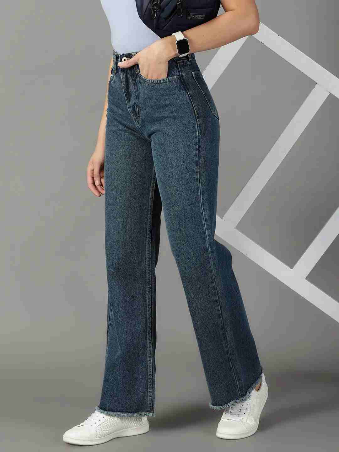 Showoff | SHOWOFF Women's Stretchable Clean Look Blue Wide Leg Jeans