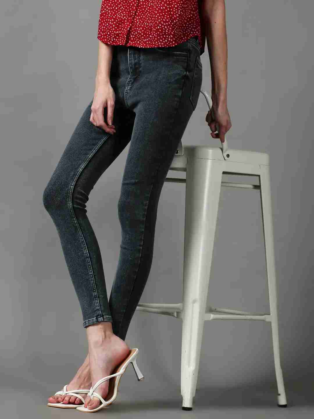 Women's Grey Denim Solid Jeans