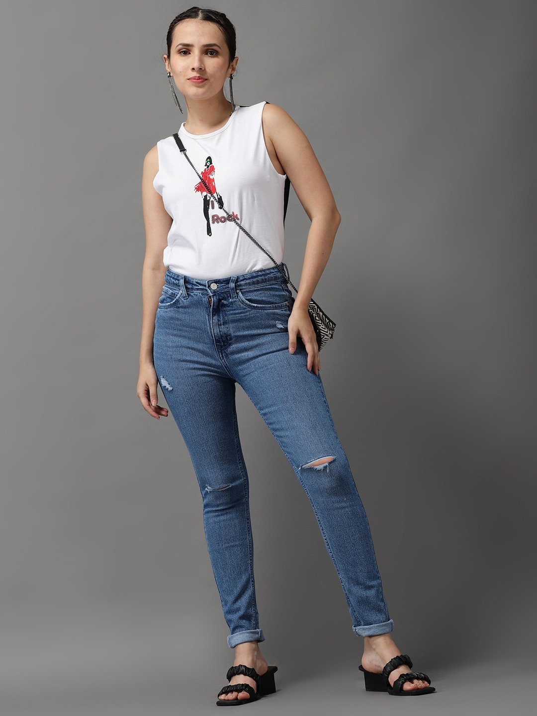 Women's Blue Denim Solid Jeans