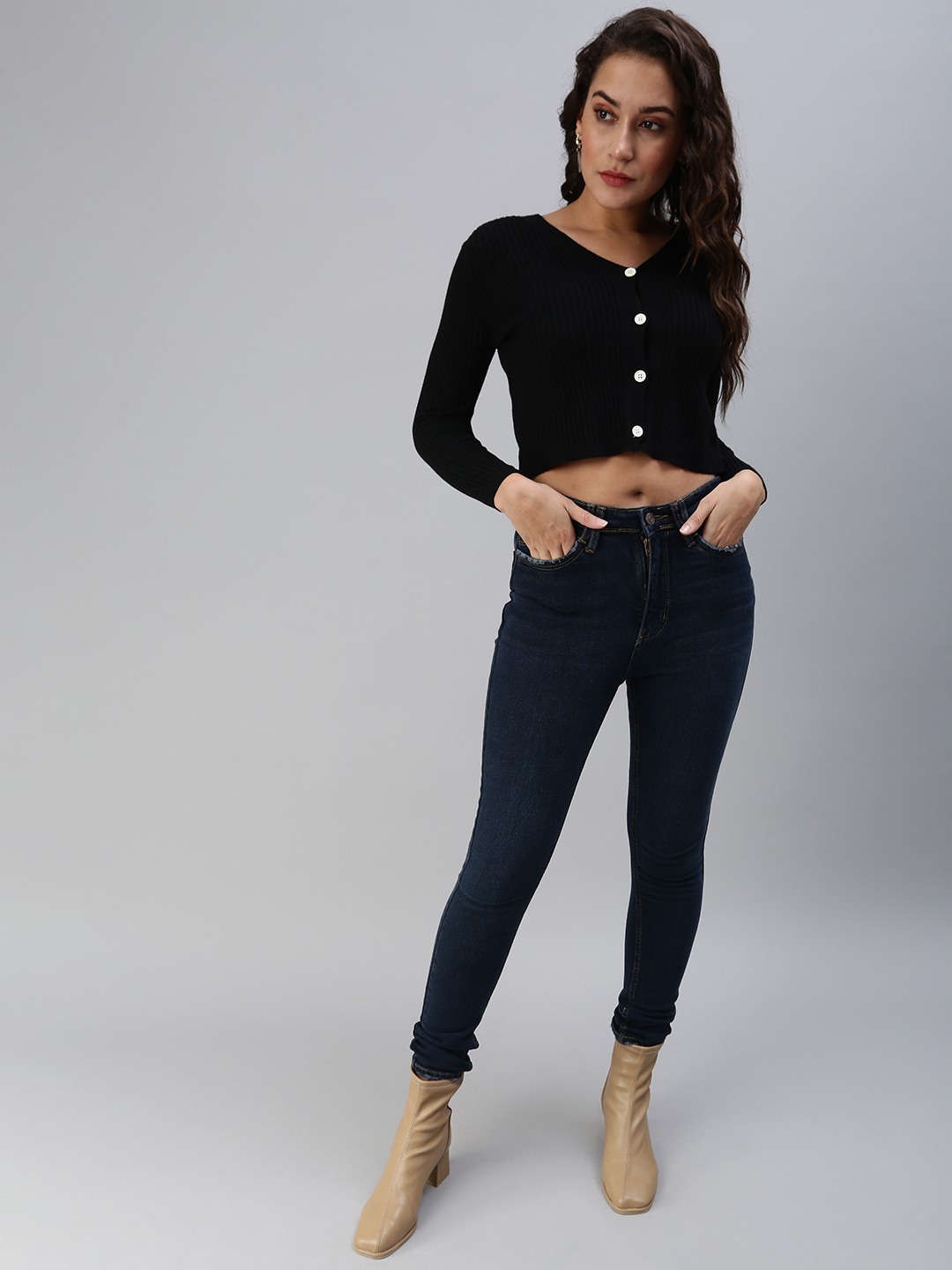 Women's Blue Denim Solid Jeans