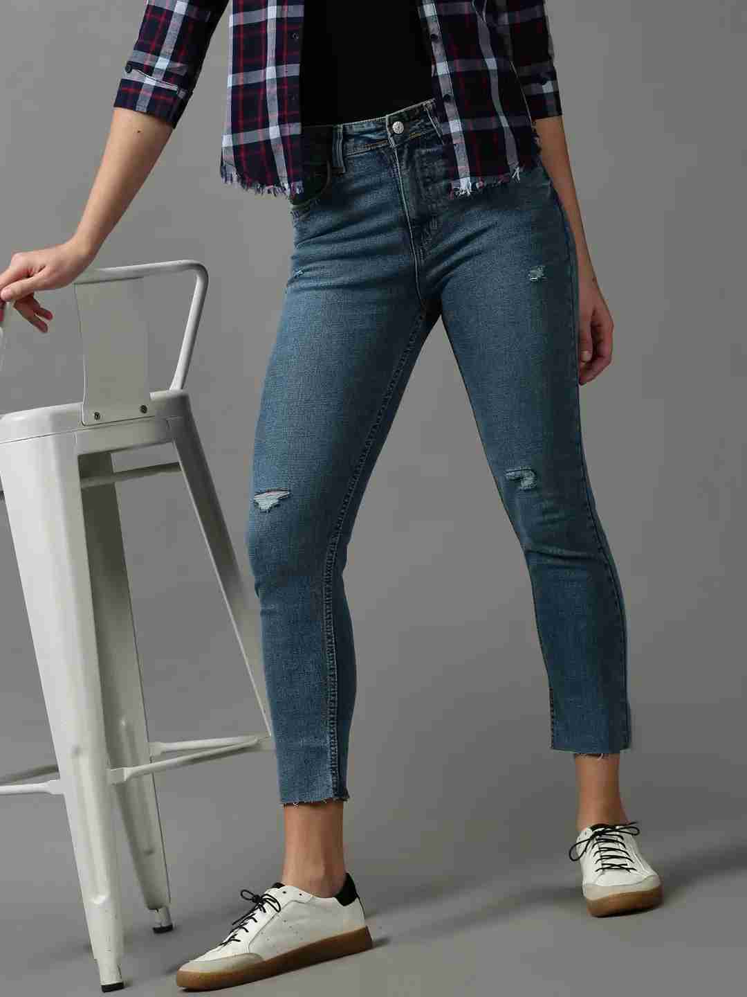 Women's Blue Denim Solid Jeans