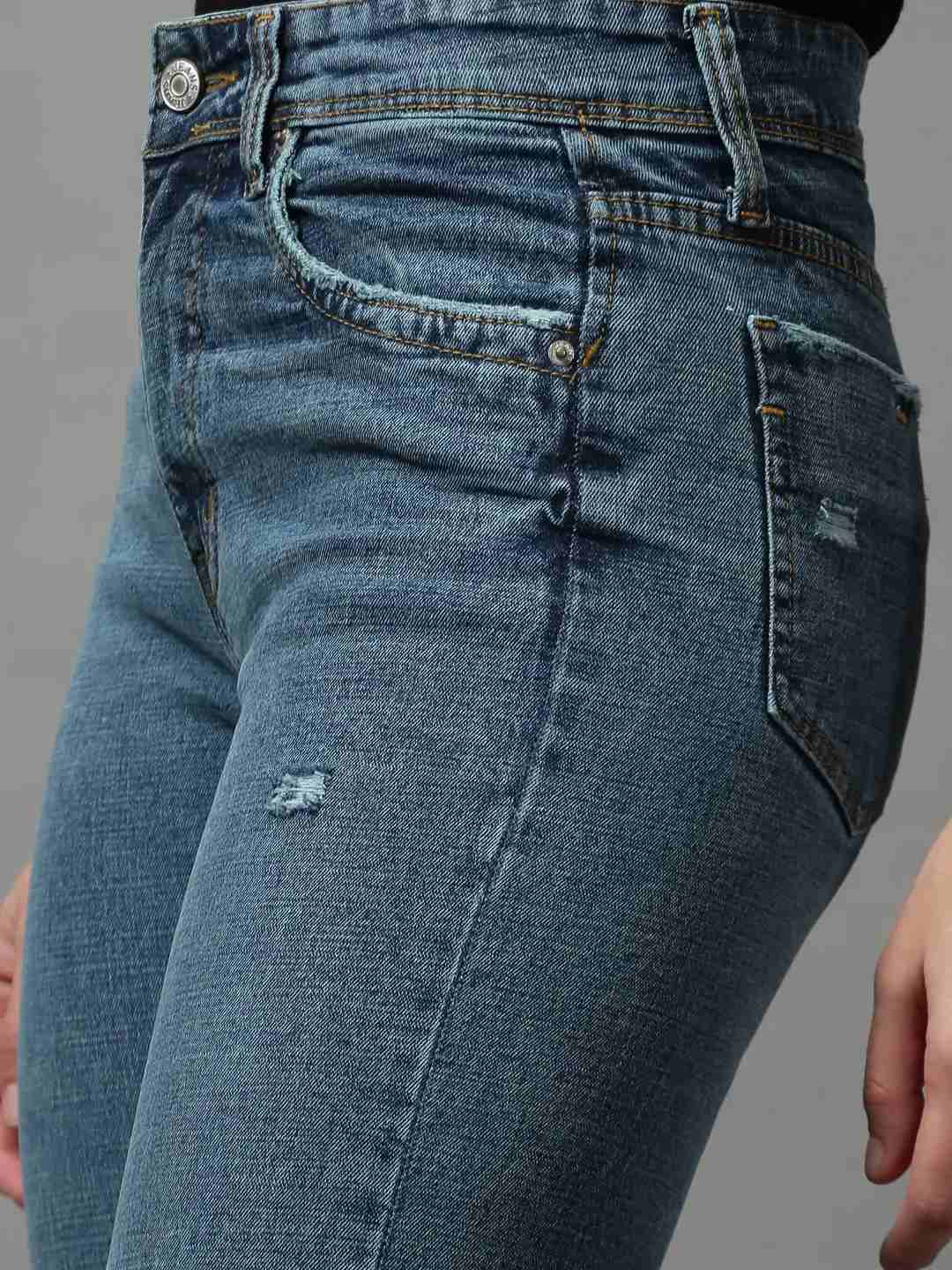 Women's Blue Denim Solid Jeans