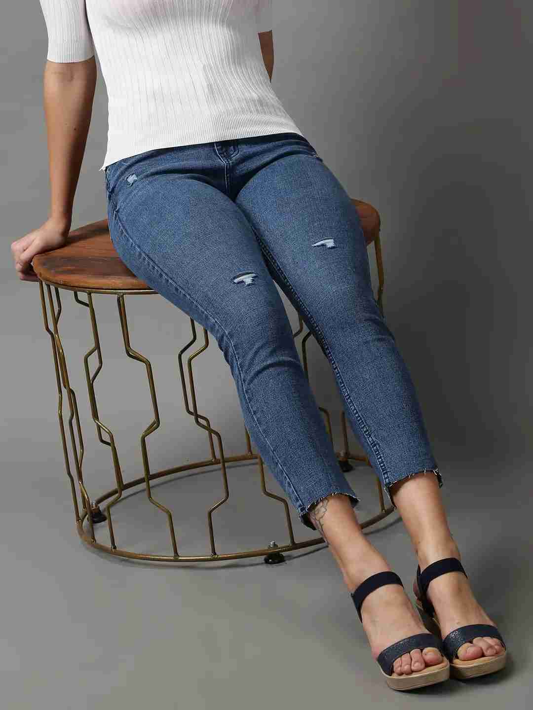 Women's Blue Denim Solid Jeans
