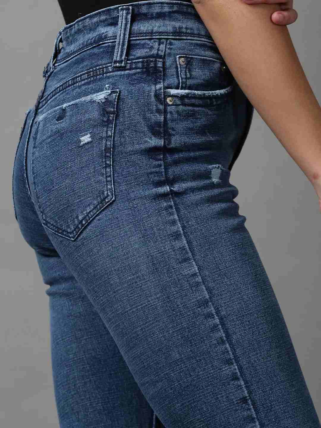 Women's Blue Denim Solid Jeans
