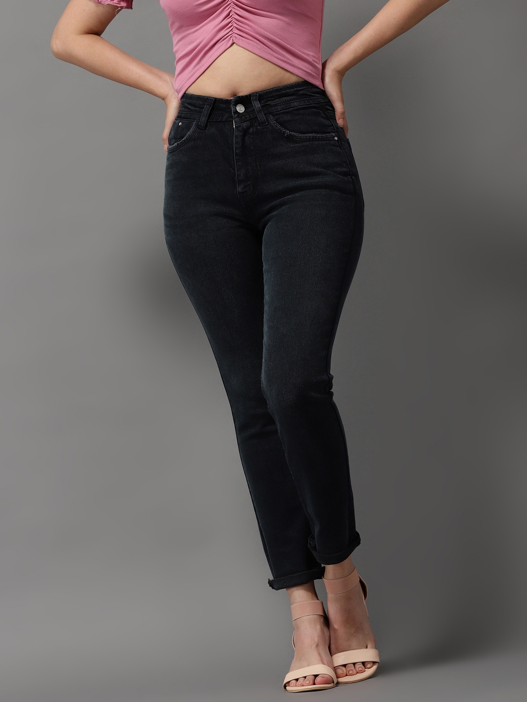 Women's Black Denim Solid Jeans