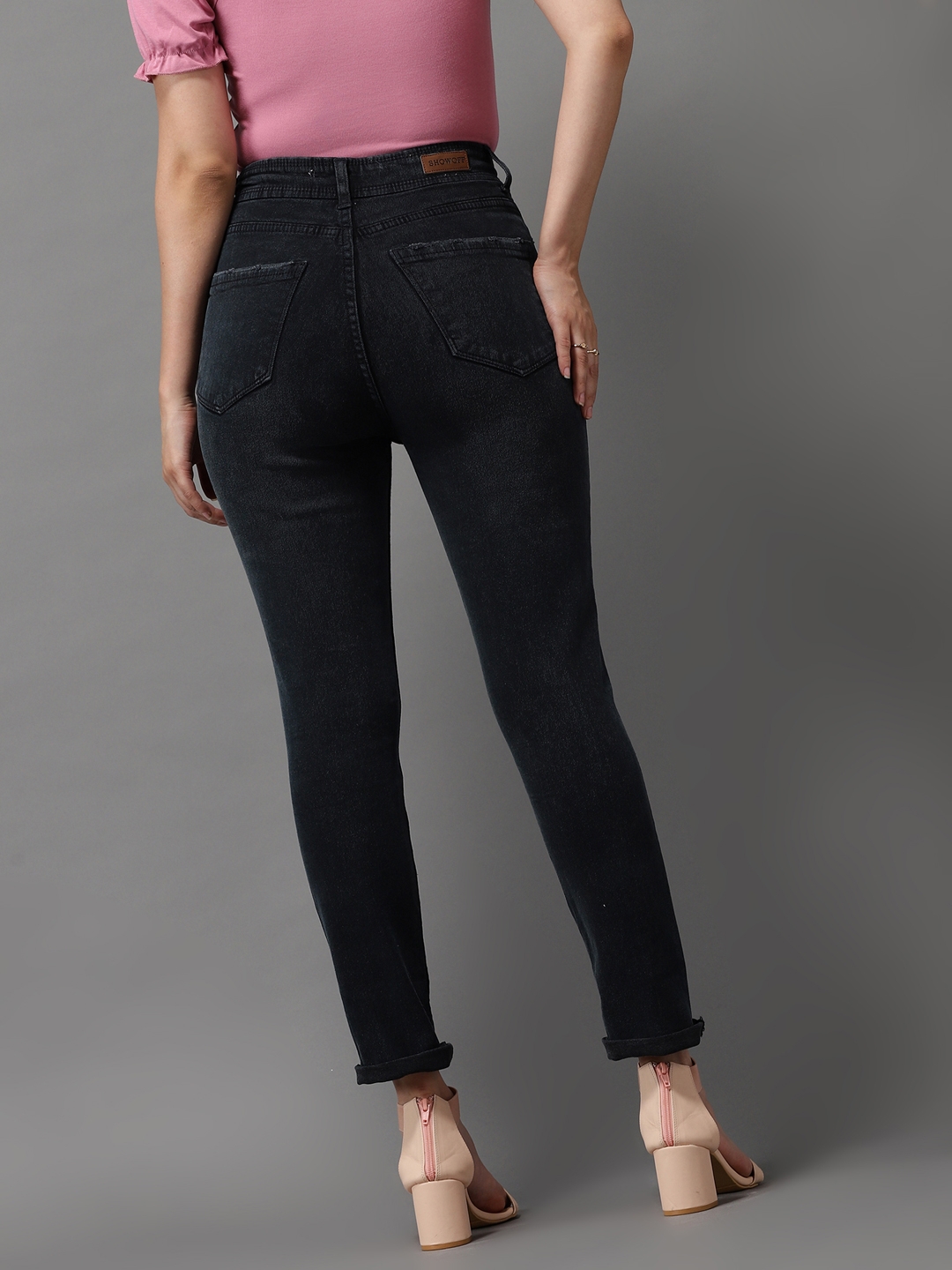 Women's Black Denim Solid Jeans