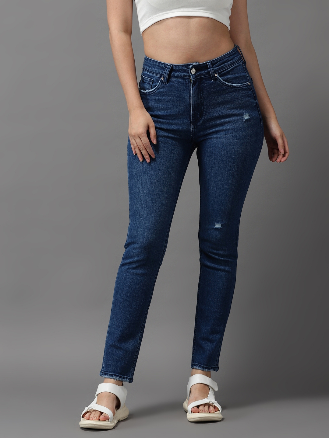 SHOWOFF Women Navy Blue Solid  Slim Fit Jeans