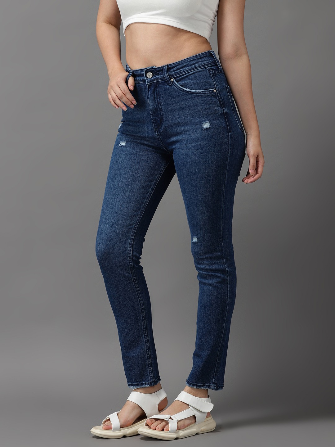 Women's Blue Denim Solid Jeans