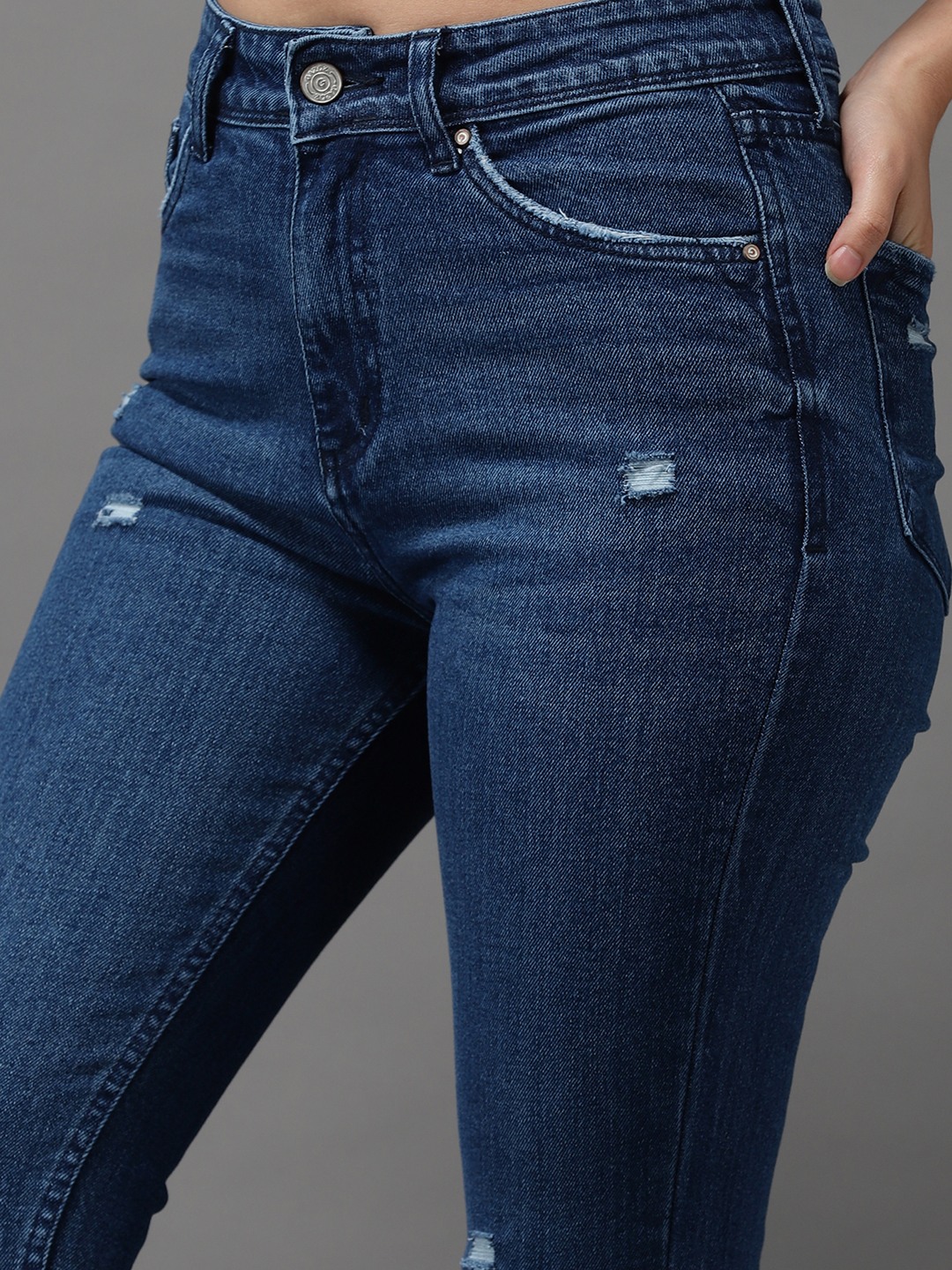 Women's Blue Denim Solid Jeans