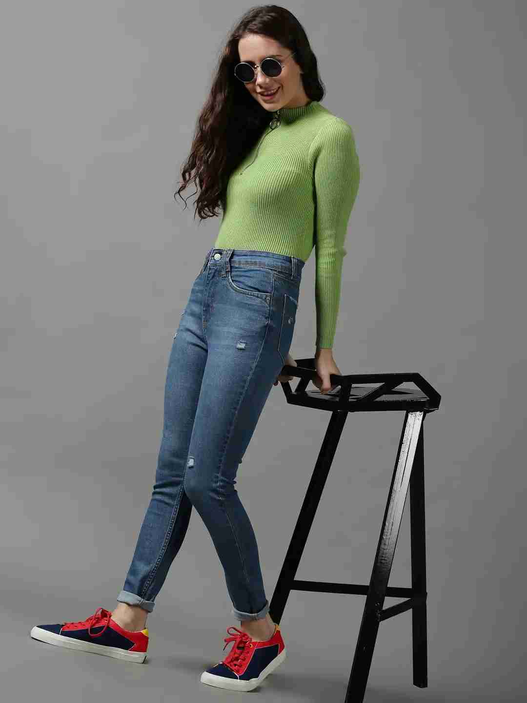 Women's Blue Denim Solid Jeans