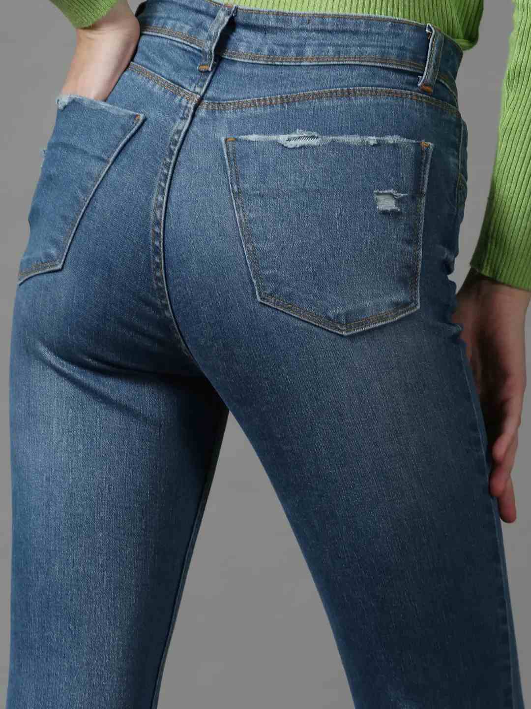 Women's Blue Denim Solid Jeans