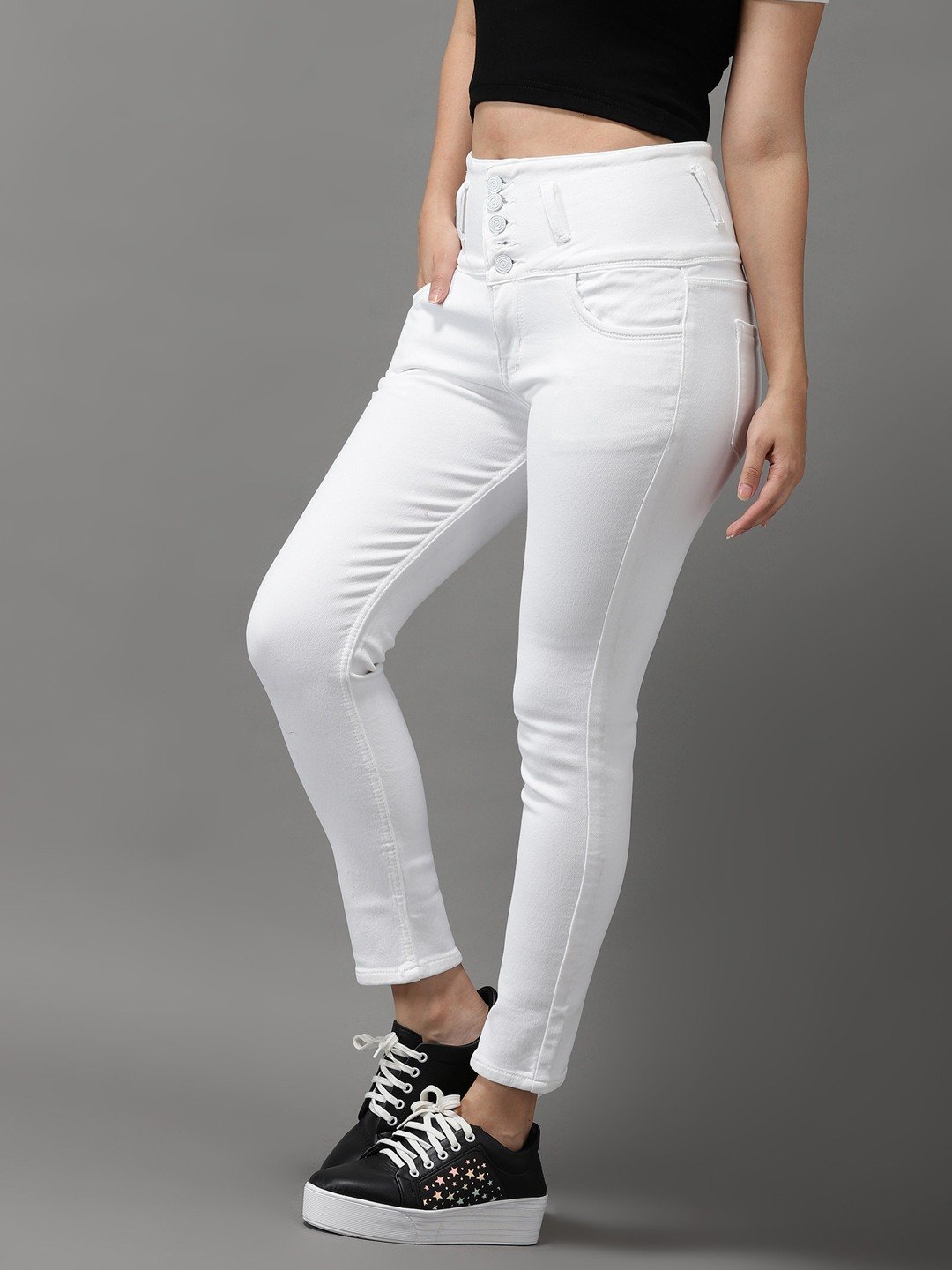 Women's White Denim Solid Jeans