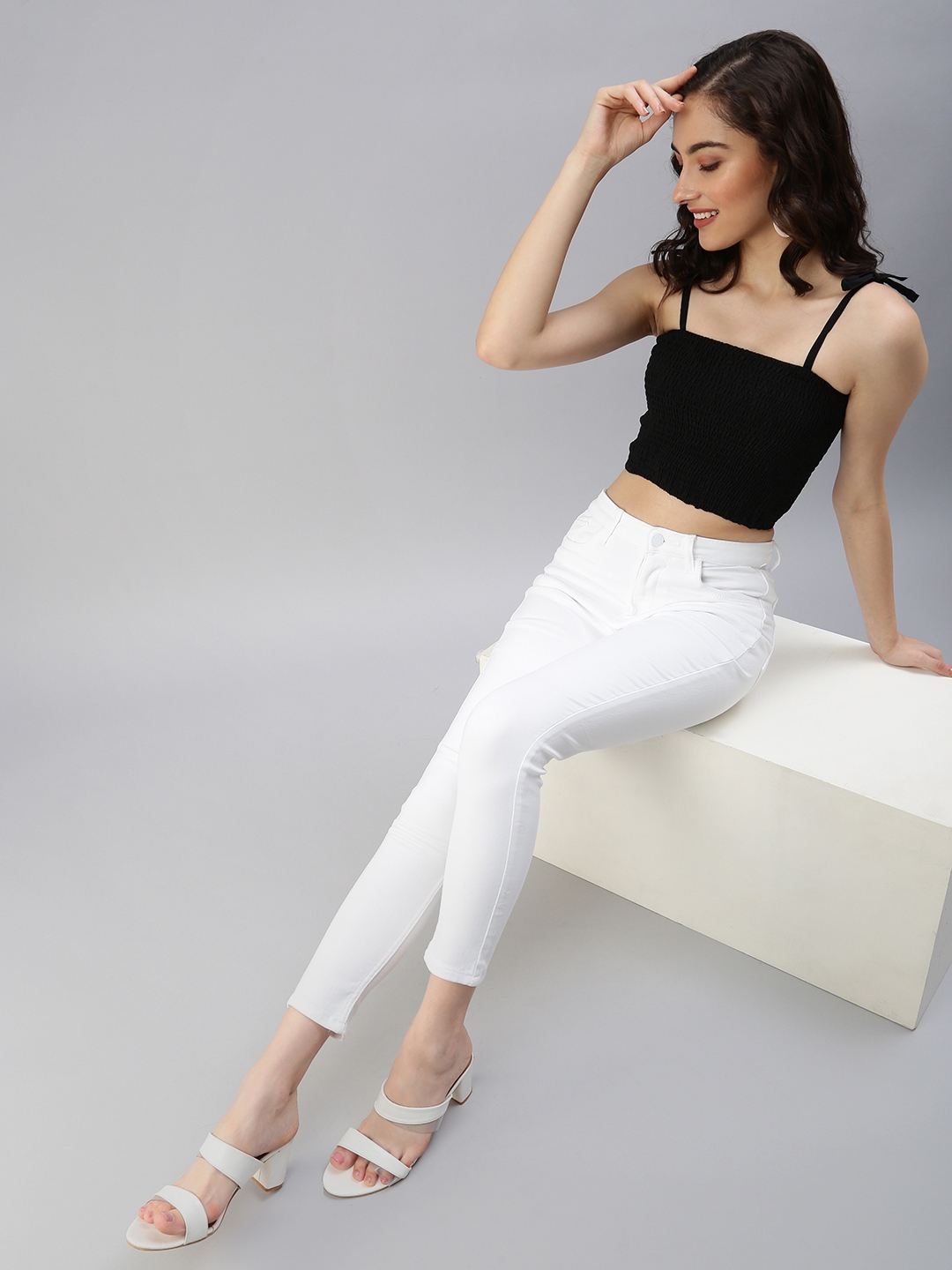 Women's White Denim Solid Jeans