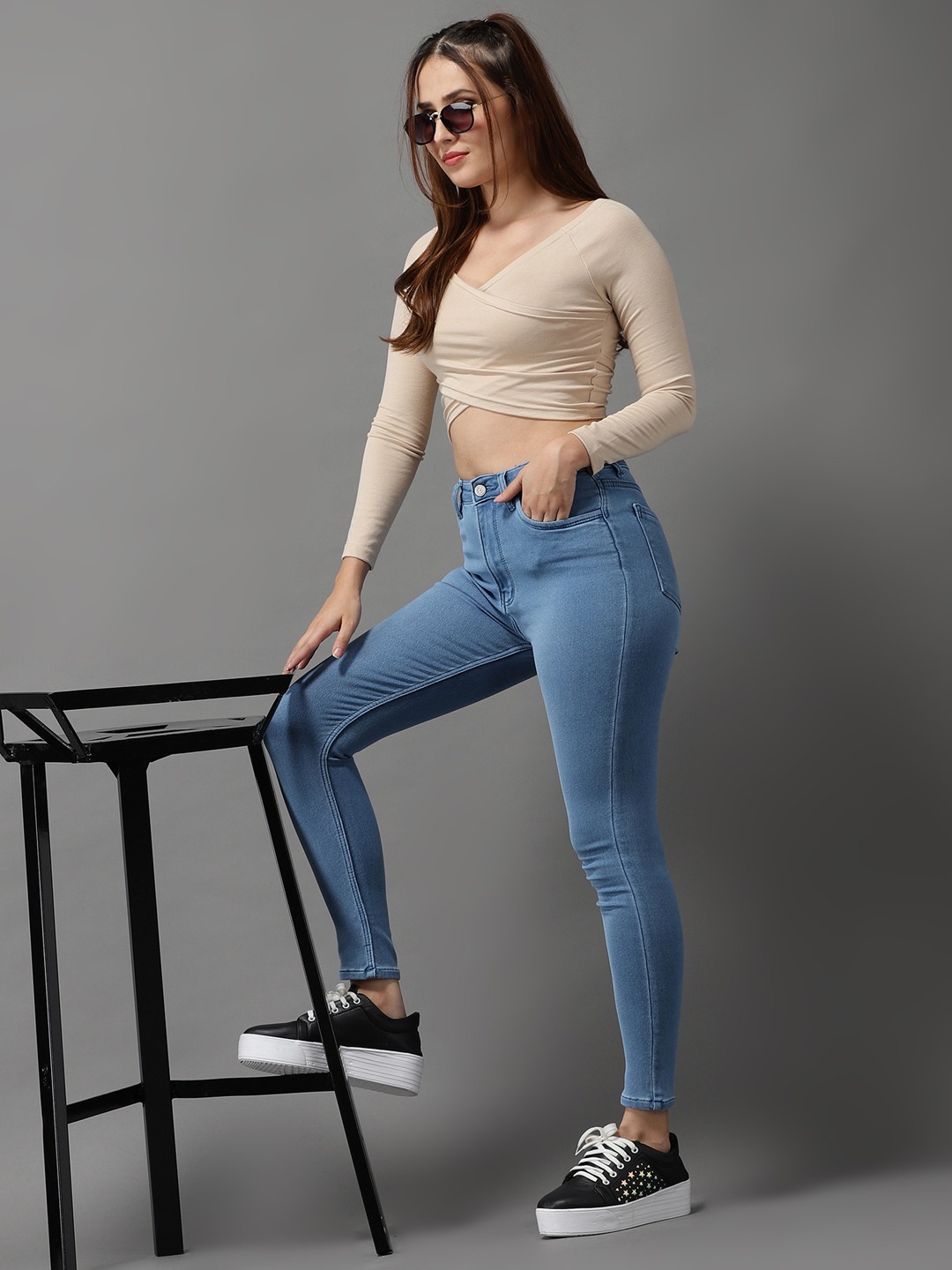 Women's Blue Denim Solid Jeans