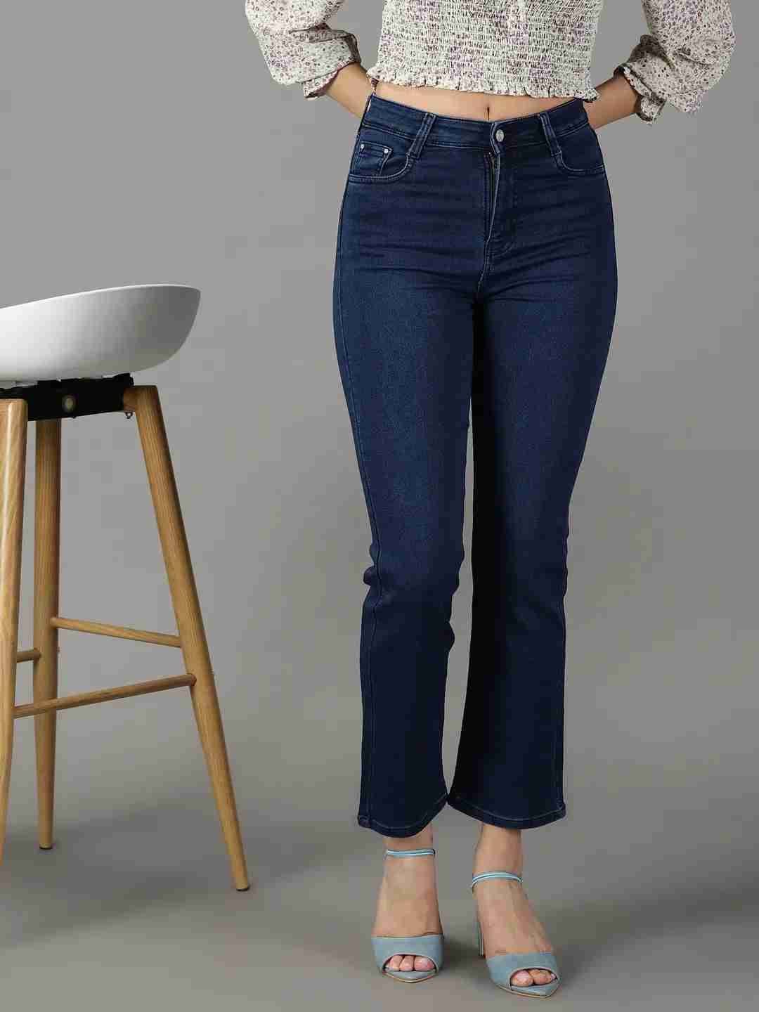 SHOWOFF Women's Stretchable Clean Look Navy Blue Straight Fit Jeans