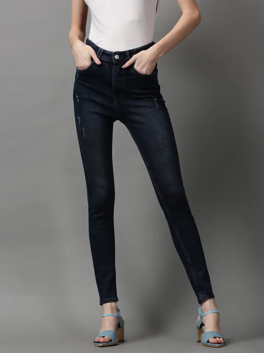 SHOWOFF Women Navy Blue Solid  Skinny Fit Jeans