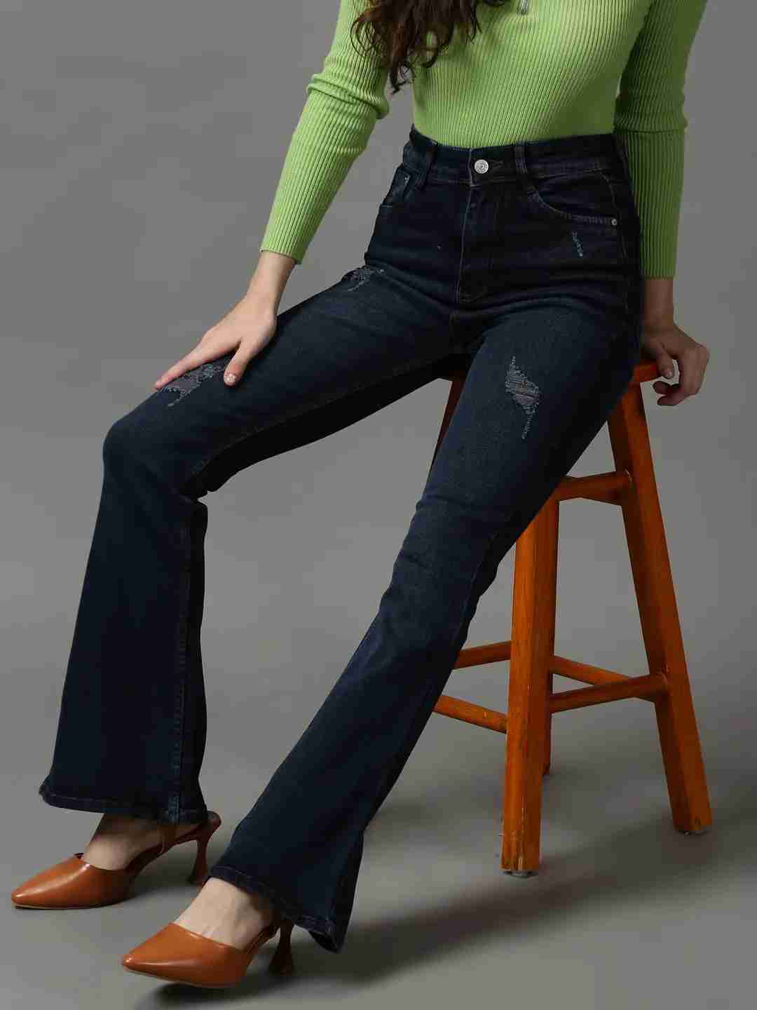 Showoff | SHOWOFF Women's Mildly Distressed Bootcut Navy Blue Denim Jeans
