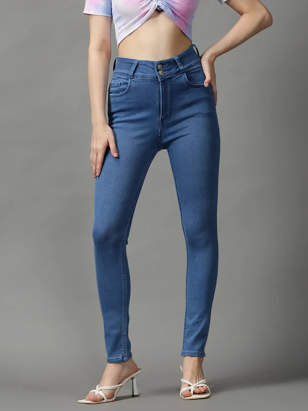 Women's Blue Denim Solid Jeans