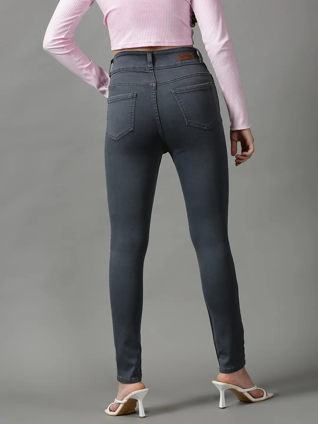 Women's Grey Denim Solid Jeans