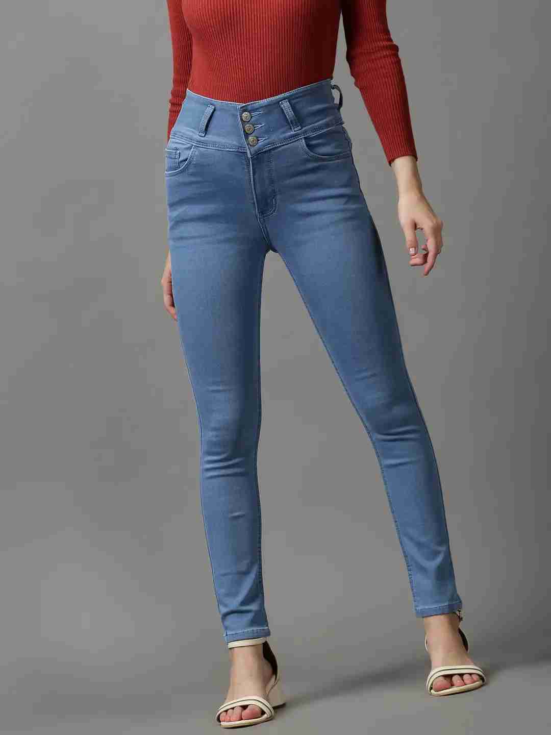 Women's Blue Denim Solid Jeans