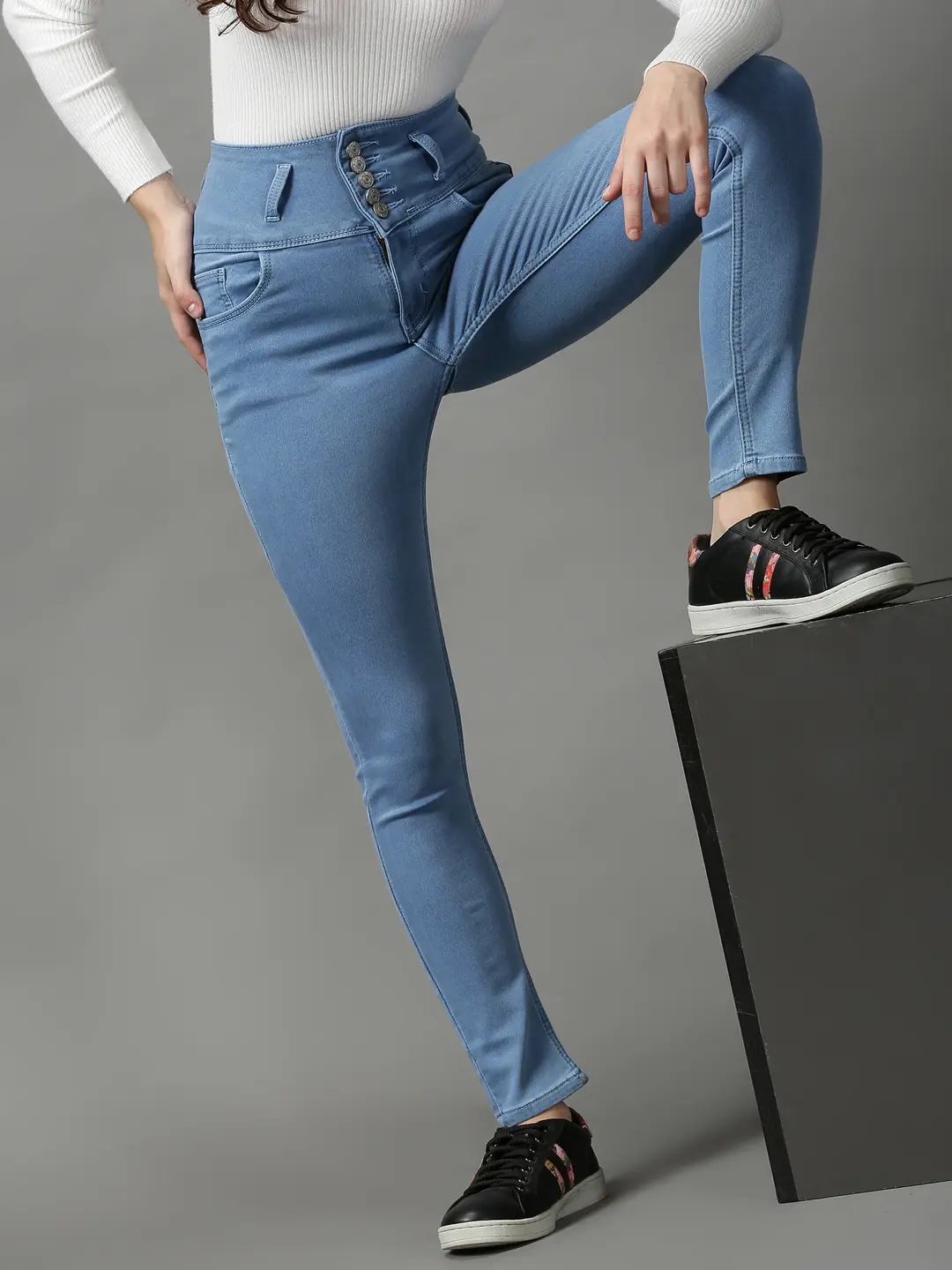 SHOWOFF Women Blue Solid  Skinny Fit Jeans