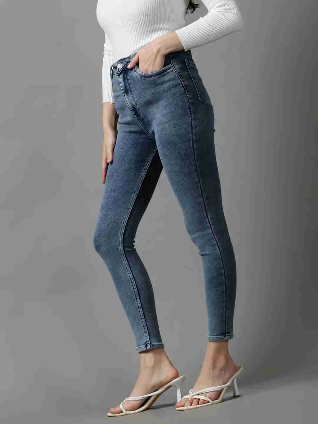 Women's Blue Denim Solid Jeans